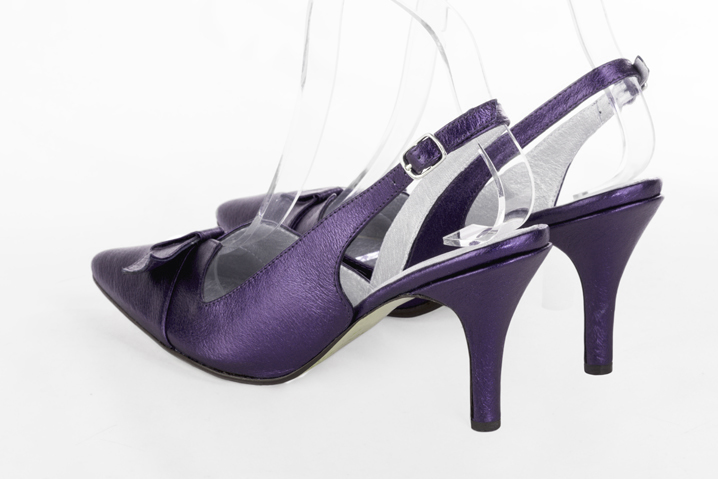 Mulberry purple women's open back shoes, with a knot. Tapered toe. High slim heel. Rear view - Florence KOOIJMAN